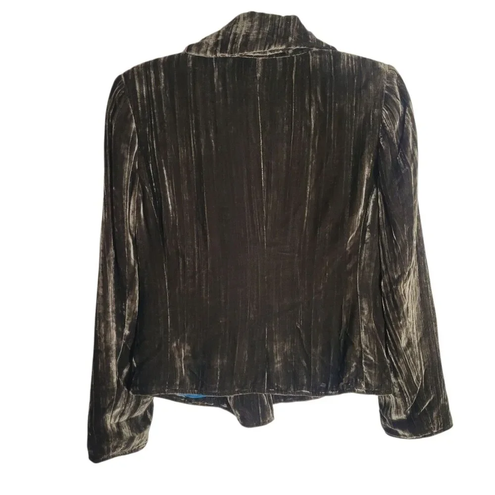 J. Peterman Velvet Moto Jacket Women's Sz 4 Green Rayon Silk Blend Formal Career
